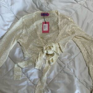 Edikted: Micro Sequin Tie Front Knit Crop Top